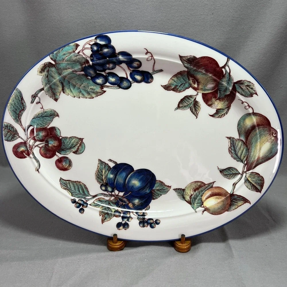 Pier 1 Macintosh Oval Serving Platter Discontinued Vintage Fruit Pattern 17x13